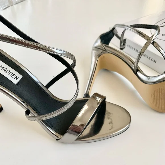 STEVE MADDEN STRAPPY HEELS - FELIZ PEWTER SIZE 8.5 - Picture 5 of 11